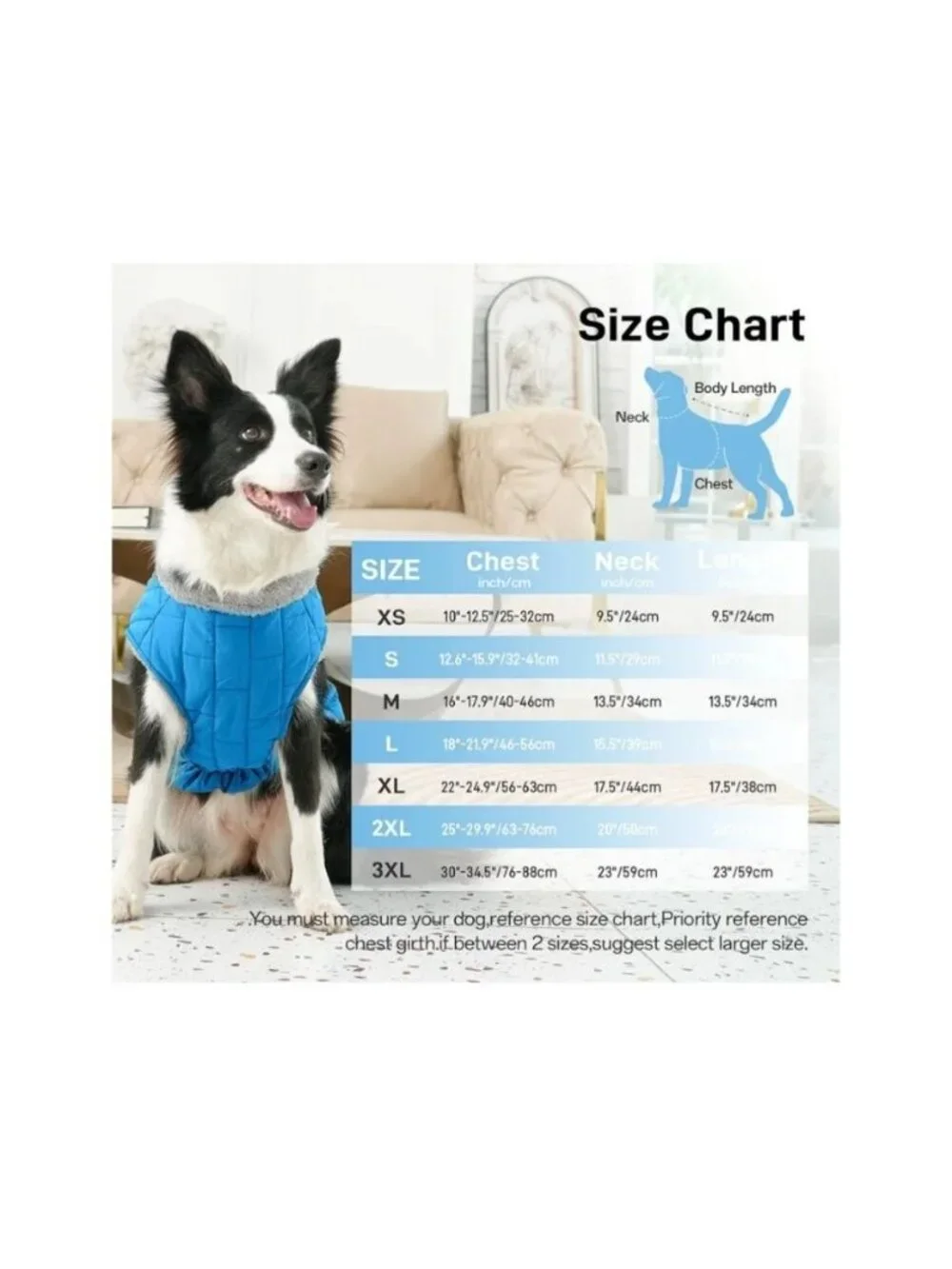 JoyDaog Med Waterproof Fleece Dog Jacket Built-In Harness Light Blue Durable